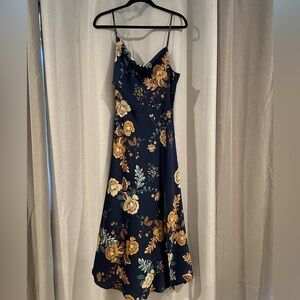 Hello Molly Floral Bkue Satin Dress
